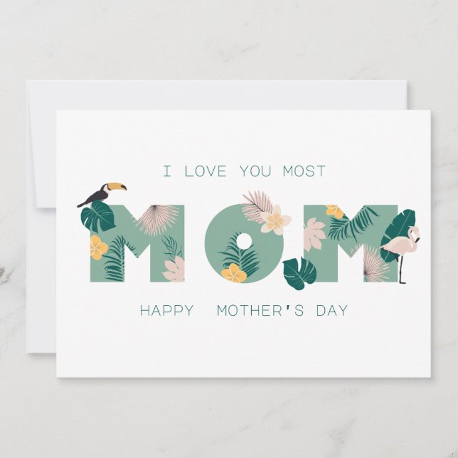 Exoitc Tropical Flamingo Mum Happy Mother's Day Holiday Card (Front)