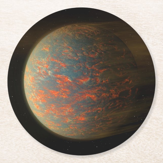 Exoplanet 55 Cancri E And Its Molten Surface Round Paper Coaster (Front)