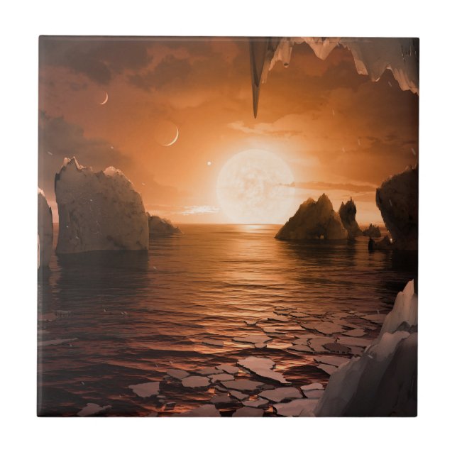 Exoplanet Trappist-1f From Its Icy Night Side. Ceramic Tile (Front)