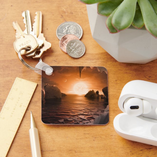 Exoplanet Trappist-1f From Its Icy Night Side. Key Ring (Desk)