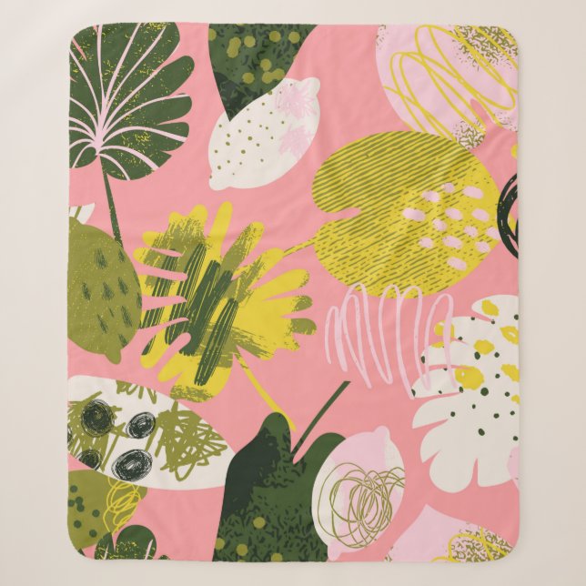 Exotic abstract tropical pattern with bright colou sherpa blanket (Front)
