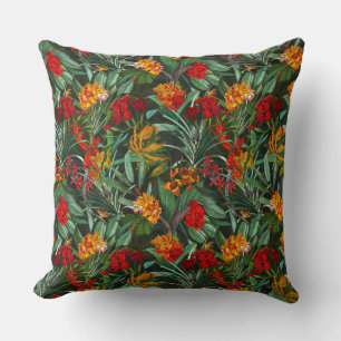 Exotic Aloha Jungle Flowers and Leaves Pattern Cushion