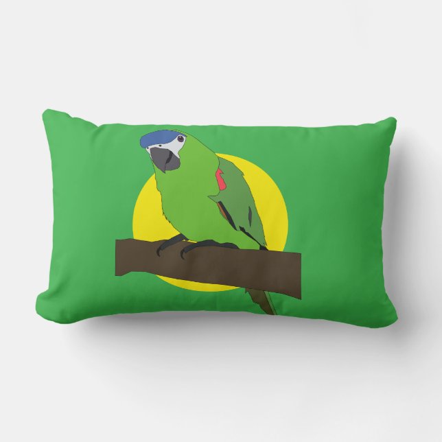 Exotic Amazon Parrot on Green Lumbar Pillow (Front)