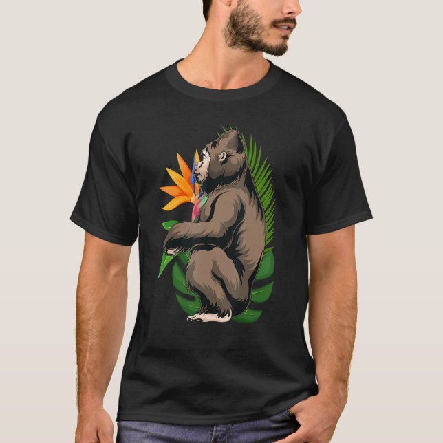 Exotic Animal Ape Monkey  Tropical Flowers Gorilla T-Shirt (Front)