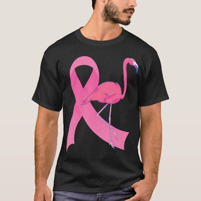 Exotic Animal Flamingo Pink Ribbon Breast Cancer T-Shirt (Front)