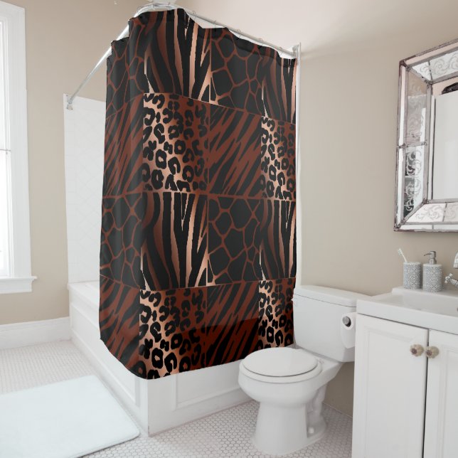 Exotic Animal Print • Leopard Zebra Giraffe Tiger  Shower Curtain (In Situ)