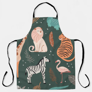 Exotic Animals: Dark Tropical Kids' Pattern. Apron