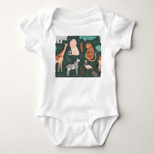 Exotic Animals: Dark Tropical Kids' Pattern. Baby Bodysuit