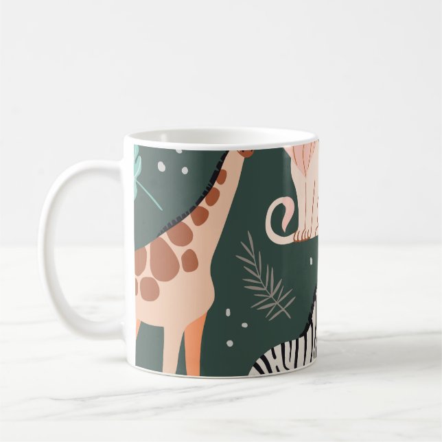 Exotic Animals: Dark Tropical Kids' Pattern. Coffee Mug (Left)