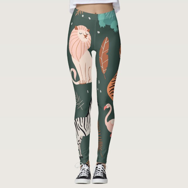 Exotic Animals: Dark Tropical Kids' Pattern. Leggings (Front)