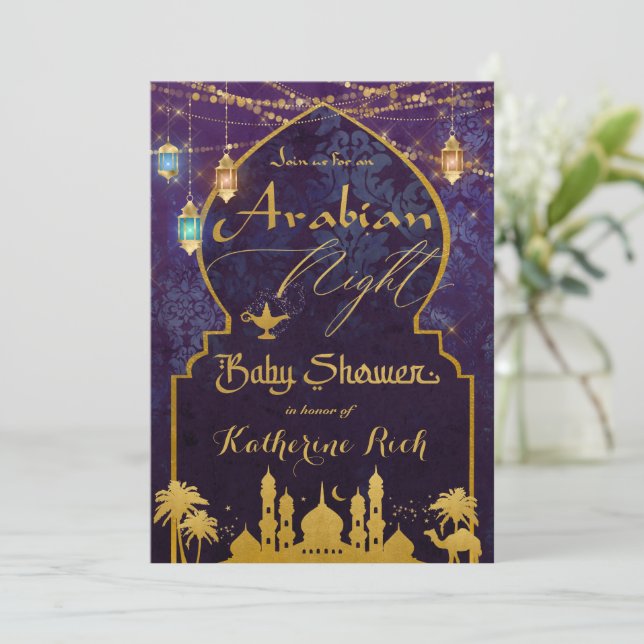 Exotic Arabian Nights Lanterns Baby Shower  Invitation (Standing Front)