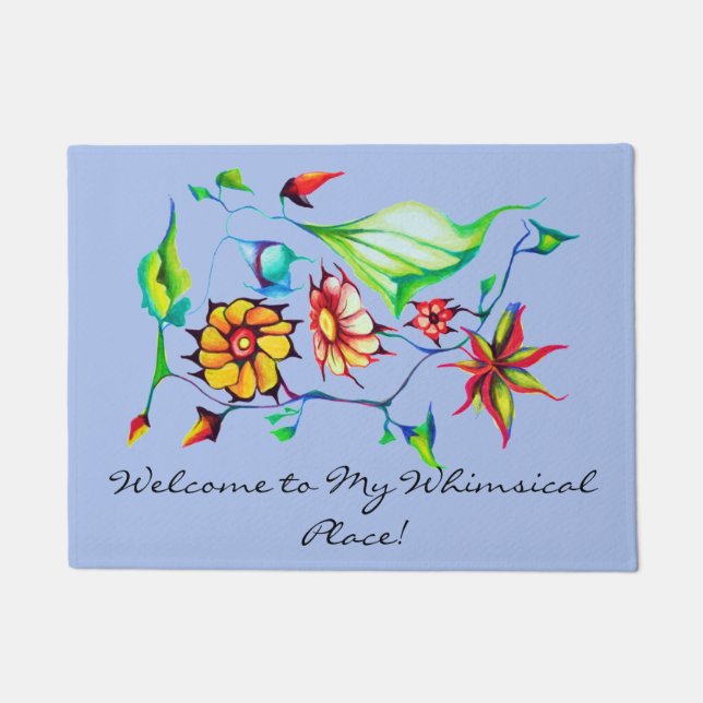 Exotic Art Deco  Watercolor Flowers - Blue Grey Doormat (Front)