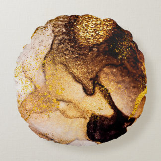 Exotic ART. Golden swirl, artistic design. Painter Round Cushion