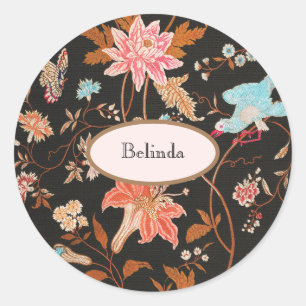 Exotic Asian Birds And Flowers Embroidery Classic Round Sticker