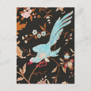 Exotic Asian Birds And Flowers Embroidery Postcard