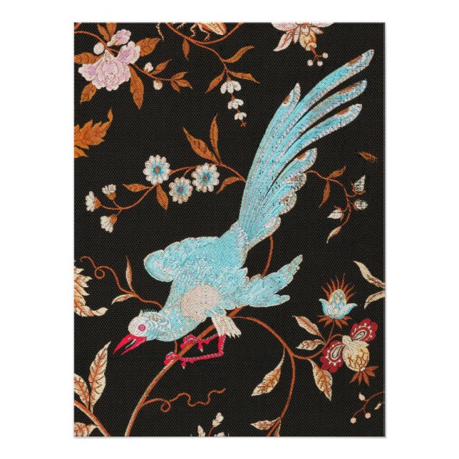 Exotic Asian Birds And Flowers Embroidery Poster (Front)