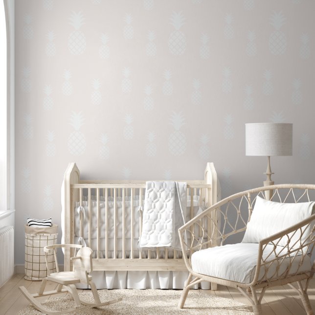 Exotic Baby Pink White Pineapple Pattern  Wallpaper (Kids)