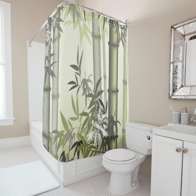 Exotic Bamboo and Dragonflies Shower Curtain (In Situ)
