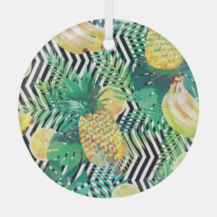 Exotic Bananas Lemons Tropical Seamless Glass Tree Decoration