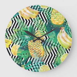 Exotic Bananas Lemons Tropical Seamless Large Clock