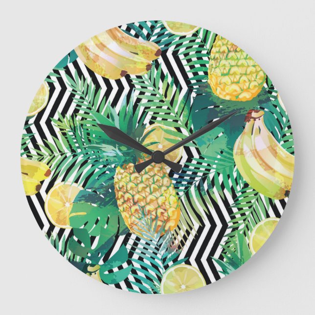 Exotic Bananas Lemons Tropical Seamless Large Clock (Front)