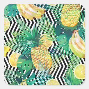 Exotic Bananas Lemons Tropical Seamless Square Sticker