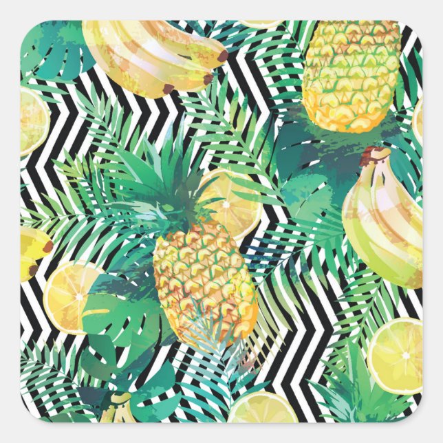 Exotic Bananas Lemons Tropical Seamless Square Sticker (Front)