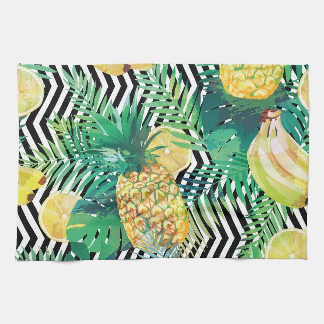 Exotic Bananas Lemons Tropical Seamless Tea Towel (Horizontal)