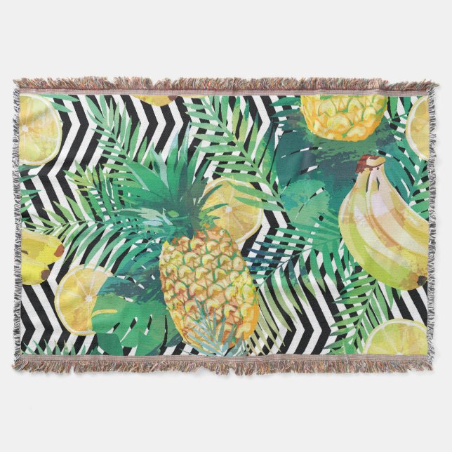 Exotic Bananas Lemons Tropical Seamless Throw Blanket (Front)
