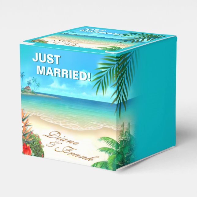 Exotic Beach ASK ME TO DRAW YOUR NAMES IN SAND Favour Box (Front Side)