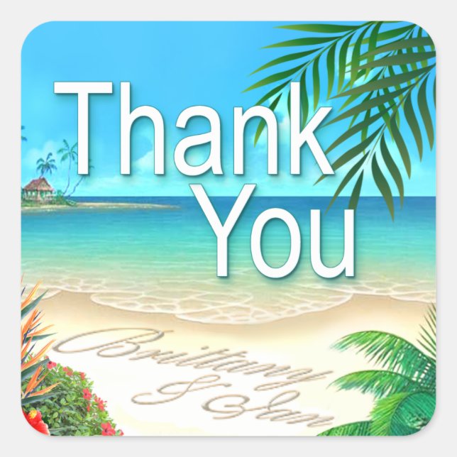 Exotic Beach (ask me to put your names in sand) Square Sticker (Front)