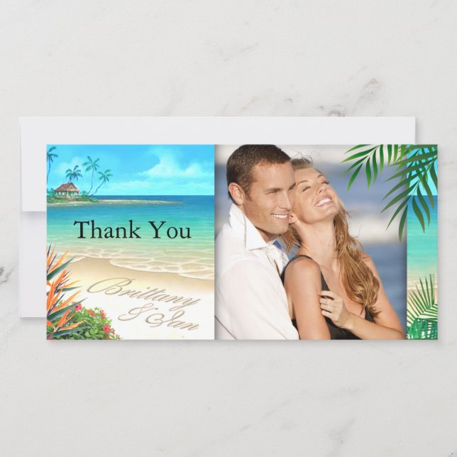 Exotic Beach ask me to put your names in the sand Thank You Card (Front)
