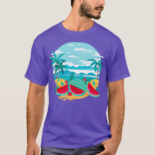 Exotic Beach Ocean Palm Trees Melon Fruit Watermel T-Shirt