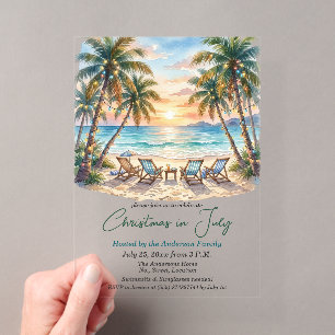 Exotic Beach Palm Trees Christmas in July Acrylic Invitations