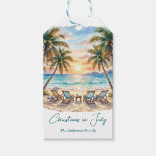 Exotic Beach Palm Trees Christmas in July Gift Tags