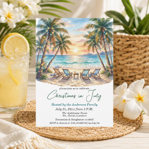 Exotic Beach Palm Trees Christmas in July Invitation