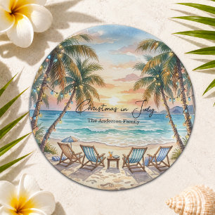 Exotic Beach Palm Trees Christmas in July Paper Plate
