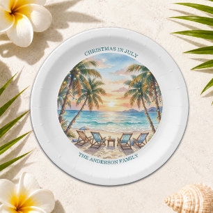 Exotic Beach Palm Trees Christmas in July  Paper Plate
