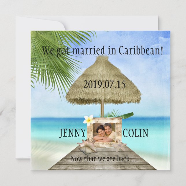 Exotic Beach Photo After Wedding Reception Invites (Front)