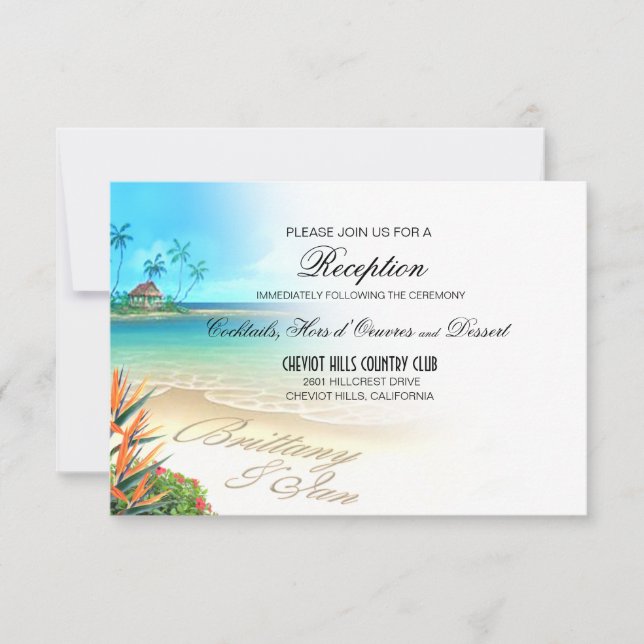 Exotic Beach Reception ask me about names in sand Invitation (Front)