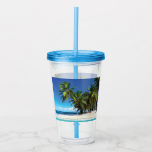 Exotic beach throw pillow acrylic tumbler