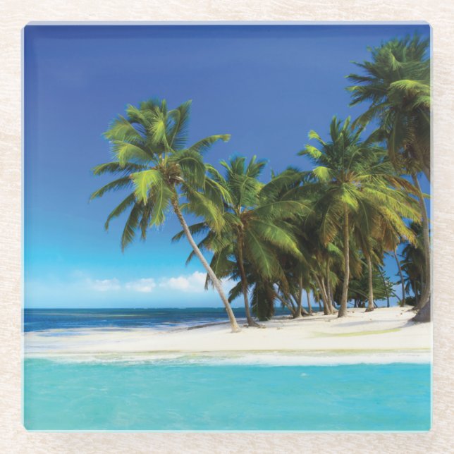 Exotic beach throw pillow glass coaster (Front)