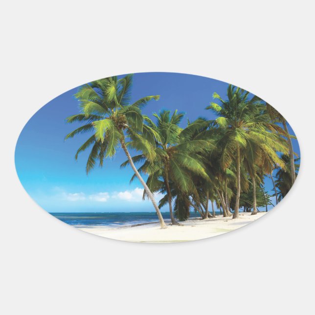 Exotic beach throw pillow oval sticker (Front)