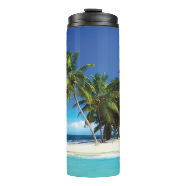 Exotic beach throw pillow thermal tumbler (Front)