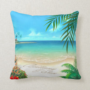 Exotic Beach Tropical ask me to add names in sand Cushion