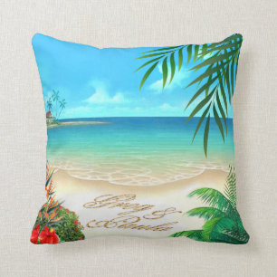 Exotic Beach Tropical ask me to add names in sand Cushion