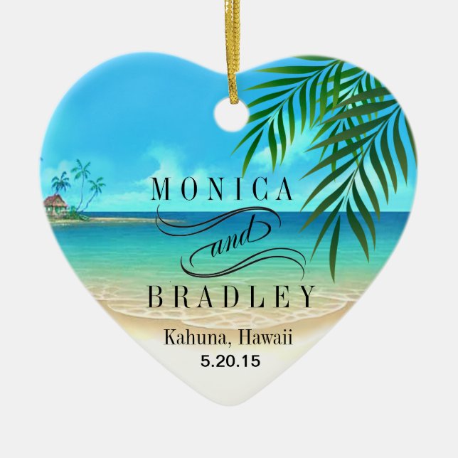 Exotic Beach Tropical Destination Wedding Ceramic Tree Decoration (Front)