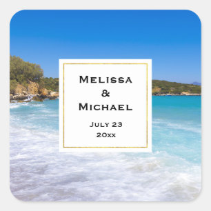 Exotic Beach Tropical Island Paradise Wedding Date Square Sticker