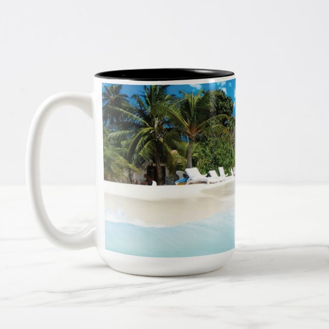 Exotic Beach  Two-Tone Coffee Mug (Left)