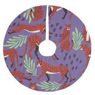 Exotic big cats, tropical plants pattern. brushed polyester tree skirt